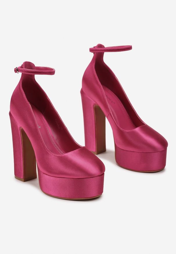 Born2be - Fuksjowe Satynowe Czółenka na Obcasie i Platformie Orelame. Kolor: różowy. Materiał: satyna. Wzór: gładki. Obcas: na obcasie. Styl: elegancki. Wysokość obcasa: średni