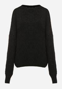 Born2be - Czarny Sweter o Klasycznym Prostym Kroju z Domieszką Wełny i Wiskozy Sezisya. Okazja: na co dzień. Kolor: czarny. Materiał: wełna, wiskoza. Długość rękawa: długi rękaw. Długość: długie. Wzór: aplikacja. Sezon: zima, jesień. Styl: klasyczny #3