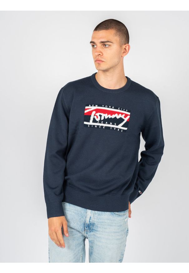 TOMMY HILFIGER - Tommy Jeans Sweter | DM0DM13045 | Mężczyzna | Granatowy. Okazja: na co dzień. Kolor: niebieski. Materiał: akryl, poliester. Wzór: ze splotem. Styl: casual