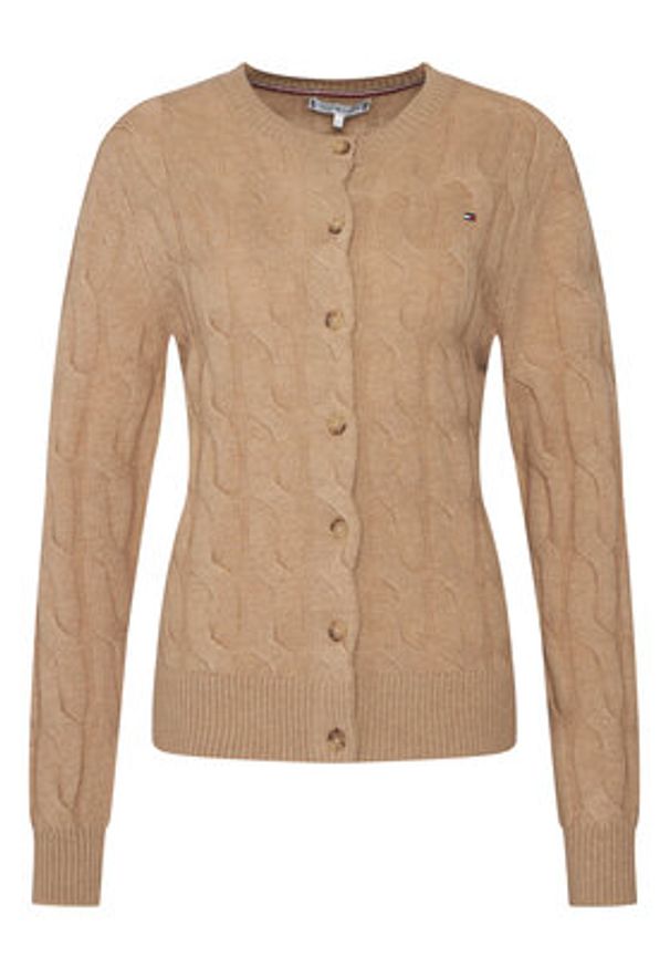 TOMMY HILFIGER - Tommy Hilfiger Kardigan WW0WW47463 Beżowy Regular Fit. Kolor: beżowy. Materiał: wełna