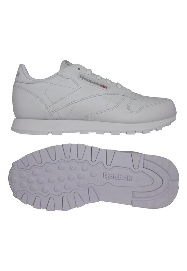 Buty do chodzenia dla dzieci Reebok CLASSIC LEATHER W. Zapięcie: sznurówki. Kolor: biały. Materiał: tkanina, skóra, materiał, syntetyk. Szerokość cholewki: normalna. Model: Reebok Classic. Sport: turystyka piesza