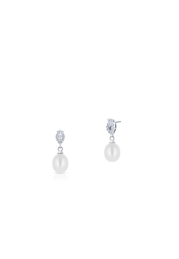W.KRUK - Kolczyki srebrne z perłami i cyrkoniami. Materiał: srebrne. Kolor: srebrny. Wzór: aplikacja. Kamień szlachetny: perła, cyrkonia