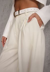 Renee - Białe Garniturowe Spodnie Szerokie z Wiskozy z Paskiem Moun. Kolor: biały. Materiał: wiskoza. Styl: elegancki #2