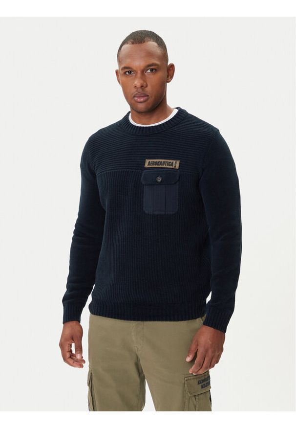 Aeronautica Militare Sweter 252MA1573UL00539 Granatowy Regular Fit. Kolor: niebieski. Materiał: bawełna