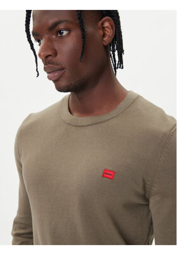 Hugo - HUGO Sweter San Cassius-C1 50475083 Beżowy Regular Fit. Kolor: beżowy. Materiał: bawełna