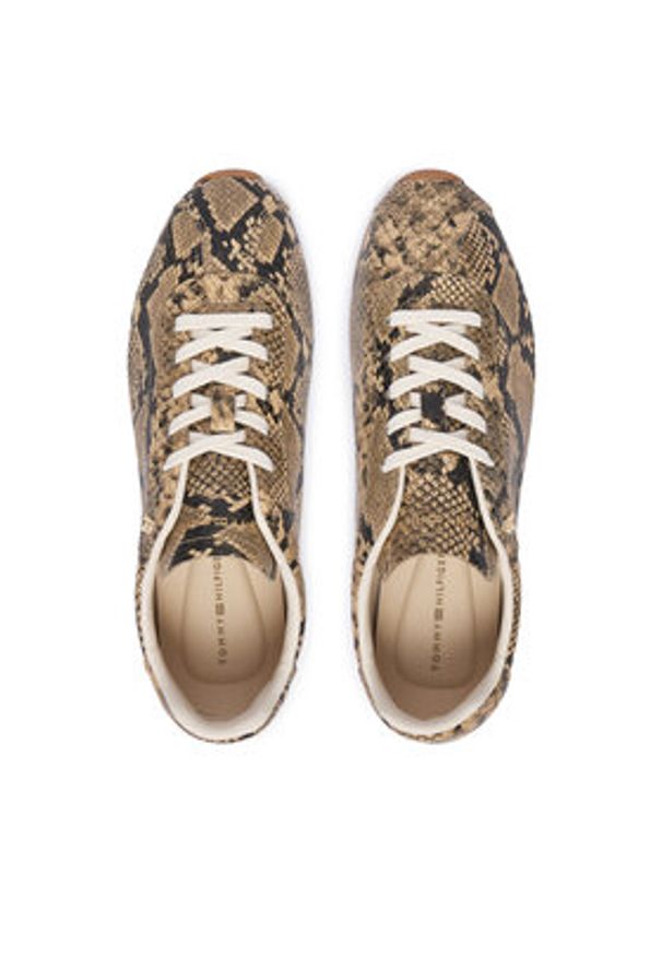 TOMMY HILFIGER - Tommy Hilfiger Sneakersy Bella Sneaker Snake FW0FW09415 Brązowy. Kolor: brązowy. Materiał: skóra