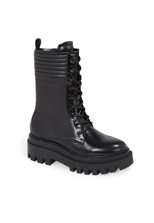 Botki Calvin Klein Jeans Flatform Knee Boot Laceup Lth Wn YW0YW01137 Triple Black 0GT. Kolor: czarny