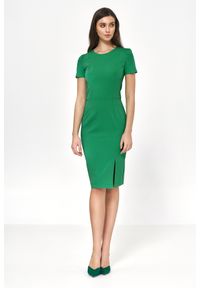 Nife - Taliowana Sukienka z Krótkim Rękawem - Zielona. Kolor: zielony. Materiał: poliester, elastan, wiskoza. Długość rękawa: krótki rękaw