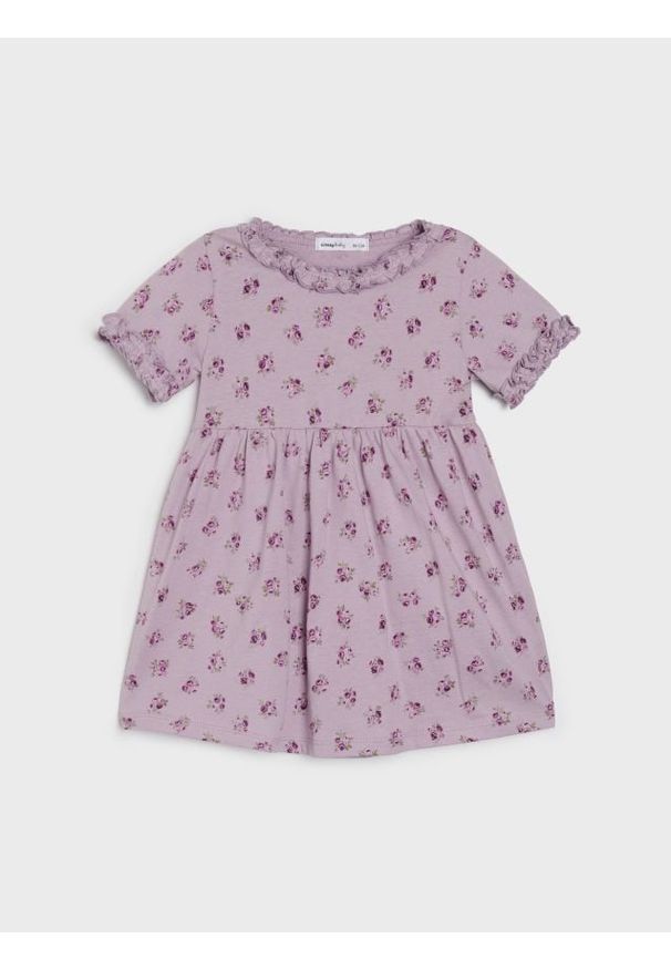 Sinsay - Bawełniana sukienka dresowa ze wzorem kwiatowym - kremowy. Kolor: kremowy. Materiał: bawełna, dresówka. Wzór: kwiaty