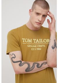 Tom Tailor t-shirt bawełniany kolor zielony z nadrukiem. Kolor: zielony. Materiał: bawełna. Wzór: nadruk