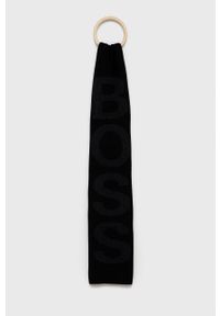 BOSS - Boss Szalik z domieszką wełny kolor czarny wzorzysty. Kolor: czarny. Materiał: wełna