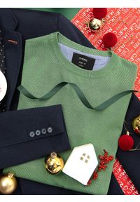 Ombre Clothing - Męski sweter klasyczny z wiskozą BASIC z okrągłym dekoltem – zielony V13 - Rozmiar: XXL. Kolor: zielony. Materiał: wiskoza. Styl: klasyczny #4