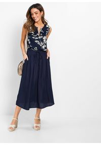 bonprix - Spódnica maxi z wiskozy z wygodnym ściągaczem w talii z wiązanym paskiem. Kolor: niebieski. Materiał: wiskoza. Wzór: nadruk. Styl: elegancki #3