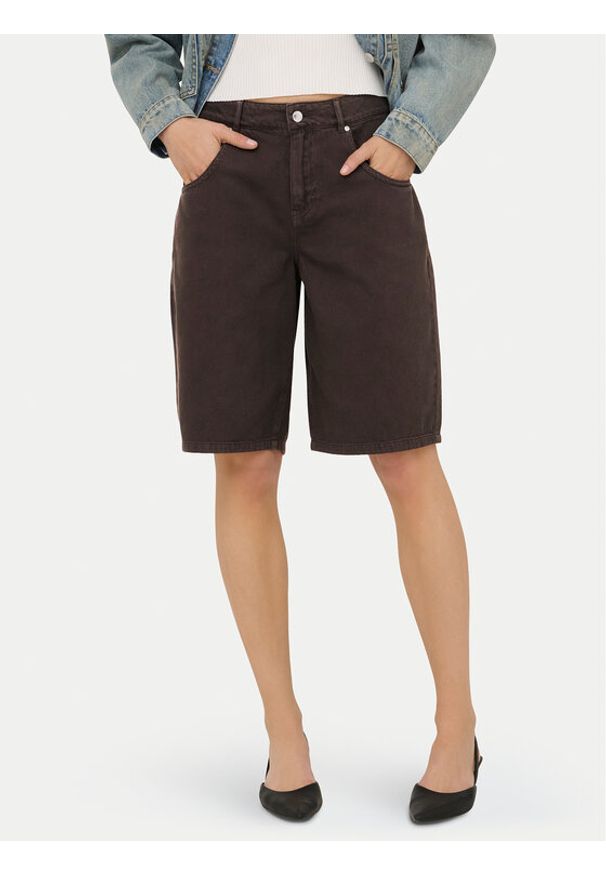 only - ONLY Bermudy Mate 15374734 Brązowy Loose Fit. Kolor: brązowy. Materiał: bawełna