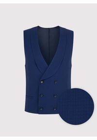 Pako Lorente - PAKO LORENTE – Granatowa dwurzędowa kamizelka męska. Kolor: niebieski. Materiał: wełna, elastan. Wzór: gładki #3