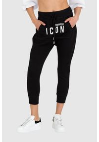 DSQUARED2 Czarne spodnie dresowe damskie z kieszenią na przodzie i logo icon, Rozmiar L. Kolor: czarny. Materiał: dresówka, bawełna