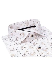 Mmer / Villaro - Koszule męskie - Biała koszula w paisley w odcieniach brązu A047. Kolor: biały, brązowy, wielokolorowy. Materiał: bawełna, elastan, tkanina. Długość: długie. Wzór: paisley #1
