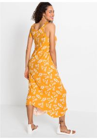 Długa sukienka z dłuższymi bokami bonprix żółto-pomarańczowy w roślinny wzór. Kolor: żółty. Wzór: kwiaty. Długość: maxi #2