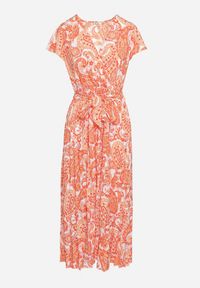 Born2be - Pomarańczowa Sukienka z Kopertowym Dekoltem z Gumką w Talii i Materiałowym Paskiem Xelovia. Okazja: na co dzień. Kolor: pomarańczowy. Materiał: materiał. Typ sukienki: kopertowe. Styl: casual, elegancki #5