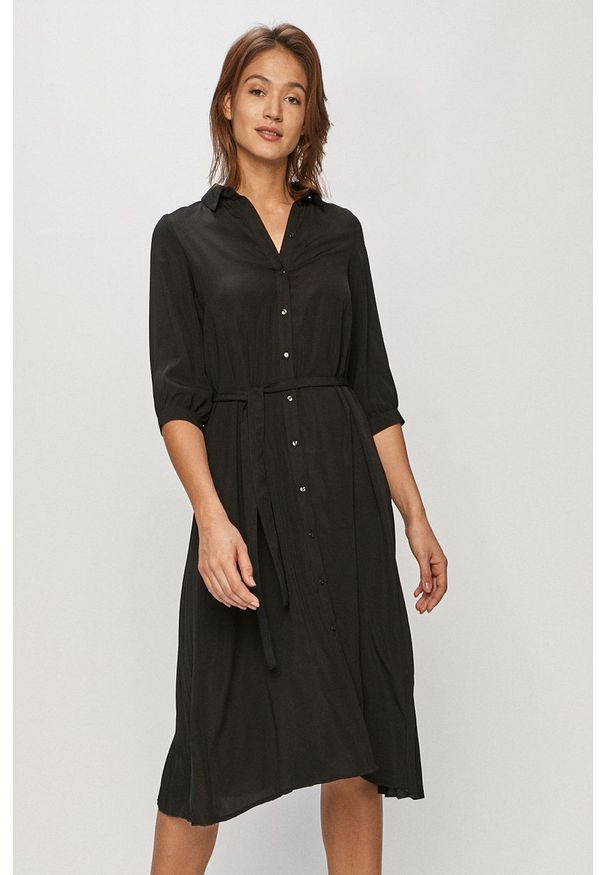 Vero Moda - Sukienka. Kolor: czarny. Materiał: tkanina. Typ sukienki: rozkloszowane, plisowane