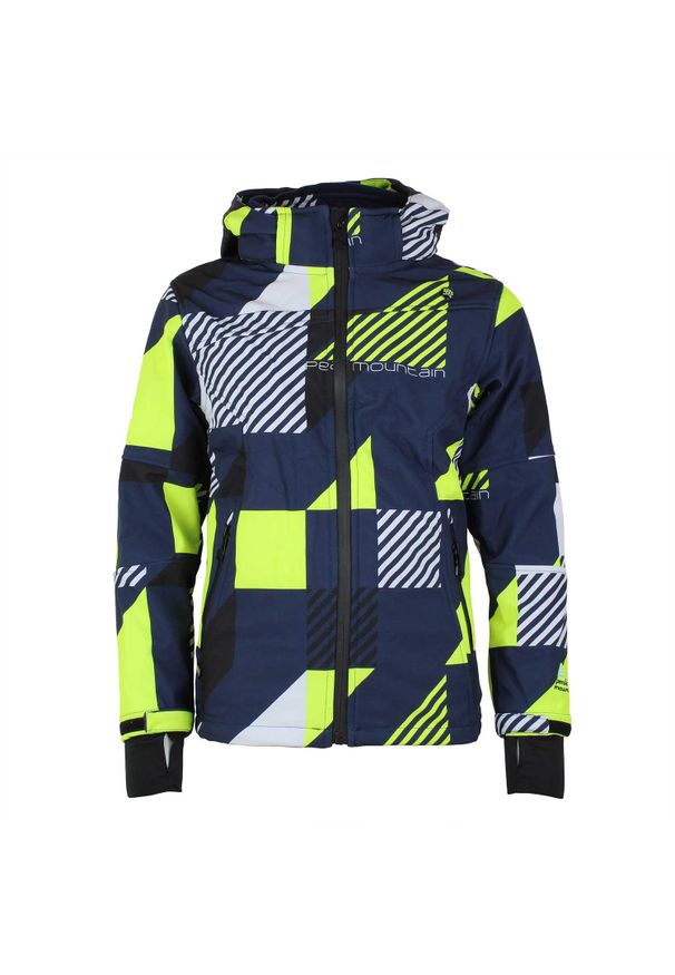PEAK MOUNTAIN - Kurtka softshell z nadrukiem Peak Mountain Cover. Kolor: niebieski, wielokolorowy, żółty. Materiał: softshell. Wzór: nadruk. Sport: wspinaczka
