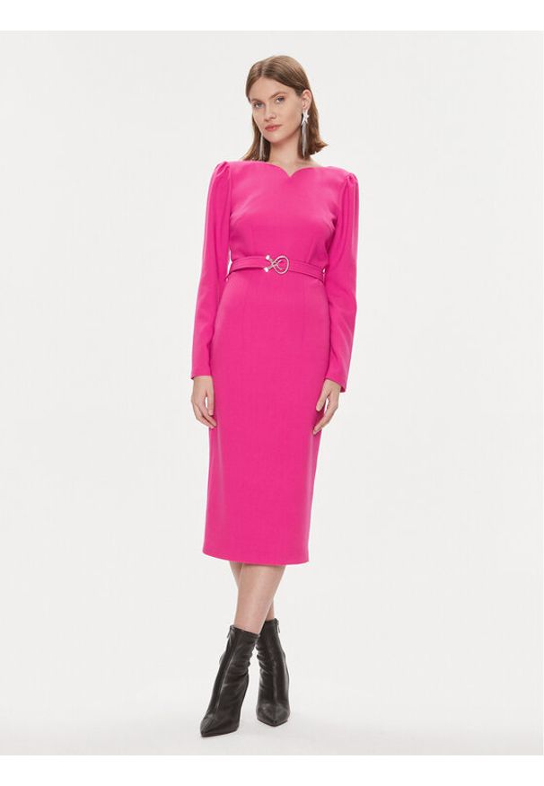Nissa Sukienka koktajlowa RZ14405 Różowy Slim Fit. Kolor: różowy. Materiał: syntetyk. Styl: wizytowy
