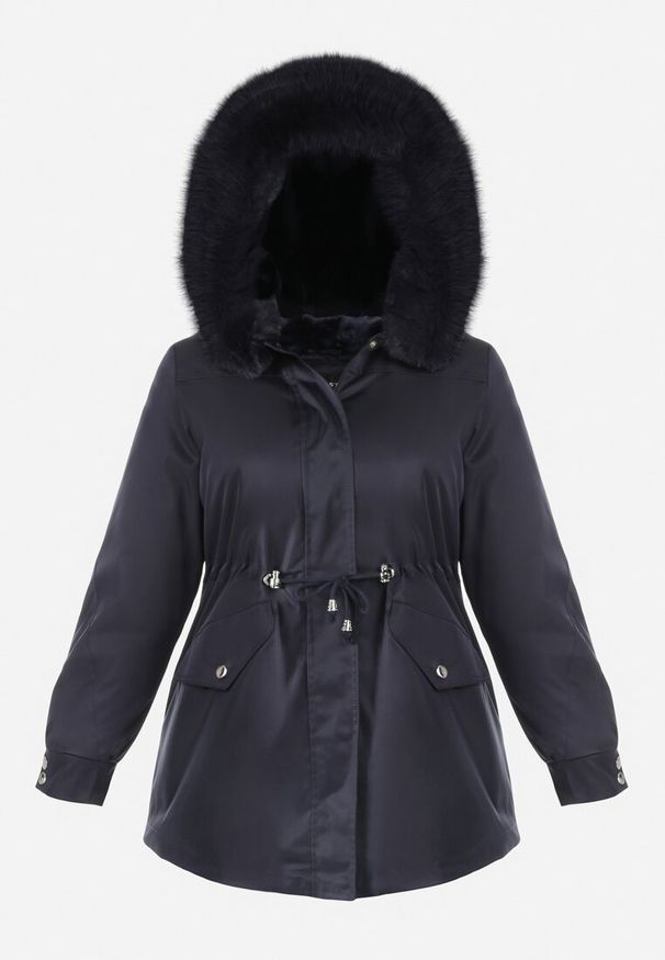 Born2be - Granatowa Kurtka Parka Nylonowa Deseyi. Okazja: na spacer. Kolekcja: plus size. Kolor: niebieski. Materiał: nylon. Sezon: zima. Styl: elegancki, klasyczny