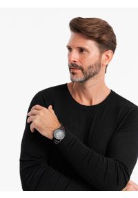 Ombre Clothing - Męski klasyczny sweter z wiskozą BASIC z okrągłym dekoltem – czarny V2 - Rozmiar: XXL. Kolor: czarny. Materiał: wiskoza. Styl: klasyczny #7