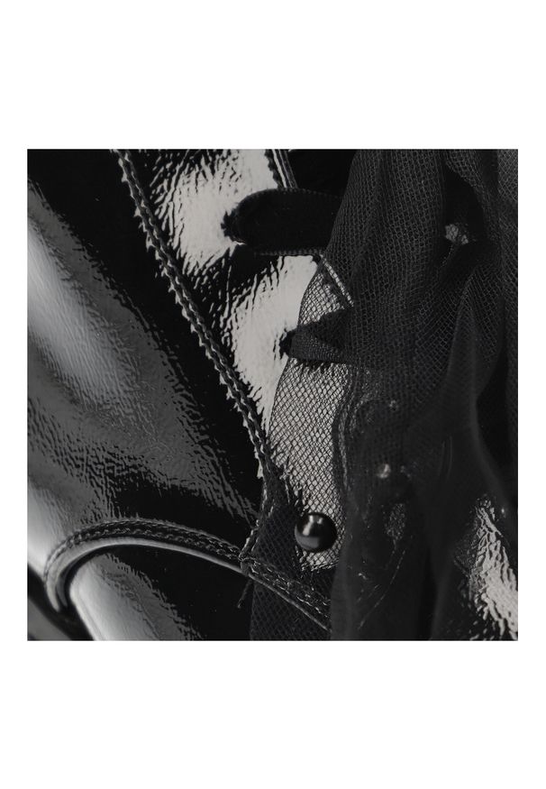 Czarne Botki S.Barski Ocieplane Eleganckie Obuwie Damskie. Okazja: na co dzień. Zapięcie: sznurówki. Kolor: czarny. Materiał: lakier, tiul, materiał. Styl: elegancki