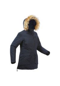 quechua - Parka turystyczna damska zimowa Quechua SH900 -20°C wodoodporna. Typ kołnierza: kołnierzyk stójkowy. Kolor: niebieski. Materiał: poliester, syntetyk, futro. Sezon: zima