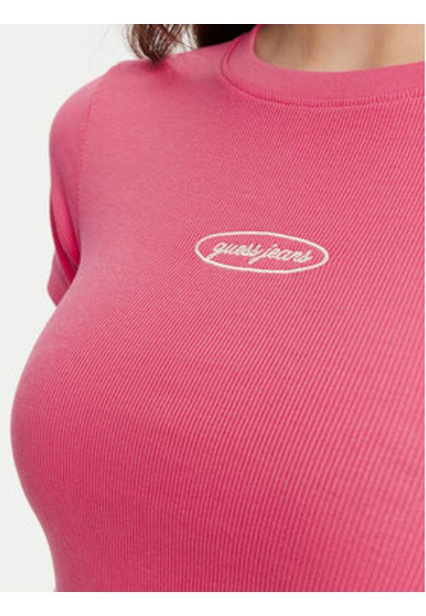 Guess Jeans T-Shirt W5YP37 KA0H1 Różowy Slim Fit. Kolor: różowy. Materiał: bawełna