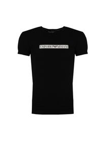 Emporio Armani T-shirt C-neck | 1110353-F517 | Mężczyzna | Czarny. Okazja: na co dzień. Kolor: czarny. Materiał: bawełna, elastan. Wzór: napisy. Styl: casual, klasyczny