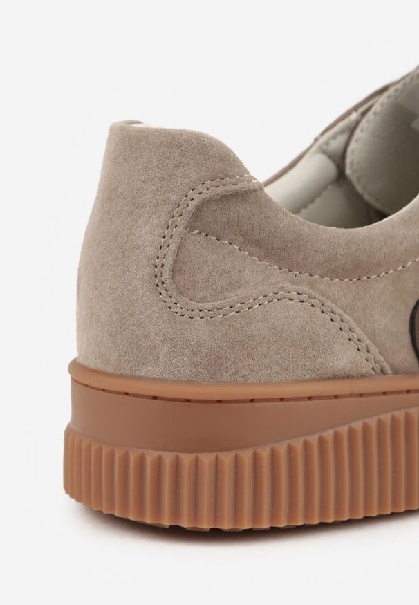 Renee - Beżowe Sneakersy Retro Tenisówki z Naturalnego Zamszu ze Skórzaną Wkładką Beralene. Kolor: beżowy. Materiał: skóra, zamsz