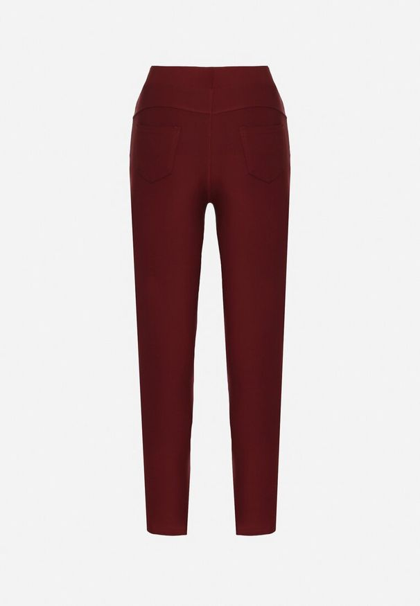 Born2be - Bordowe Spodnie o Dopasowanym Kroju z Gumką w Talii i Kieszeniami Rizenna. Okazja: na co dzień. Kolor: czerwony. Styl: klasyczny, casual, elegancki
