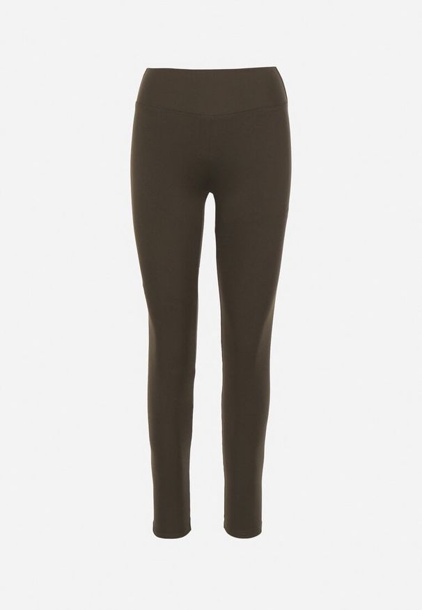 Born2be - Ciemnozielone Klasyczne Legginsy z Regularnym Stanem Ralindia. Okazja: na spacer. Kolor: zielony. Materiał: zamsz. Długość: długie. Styl: klasyczny