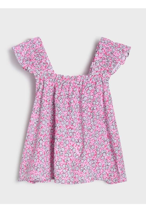 Sinsay - Bluzka lekko marszczona przy dekolcie z ozdobnymi falbanami - wielobarwny