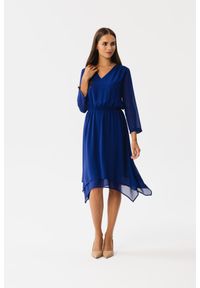 MOE - Chabrowa Szyfonowa Sukienka z Warstwami. Kolor: niebieski. Materiał: szyfon #1