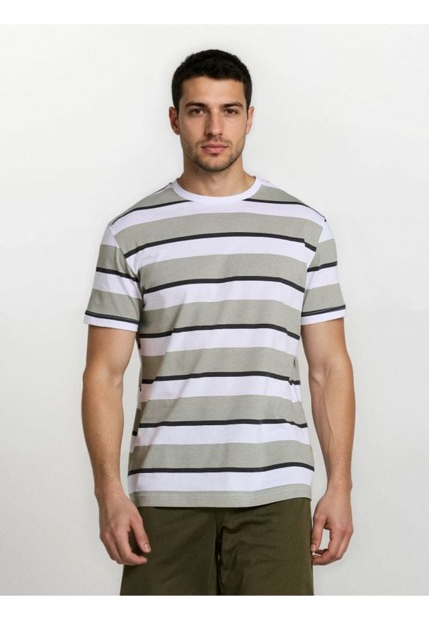 Sinsay - Bawełniana koszulka w paski - zielony. Kolor: zielony. Materiał: bawełna. Wzór: paski