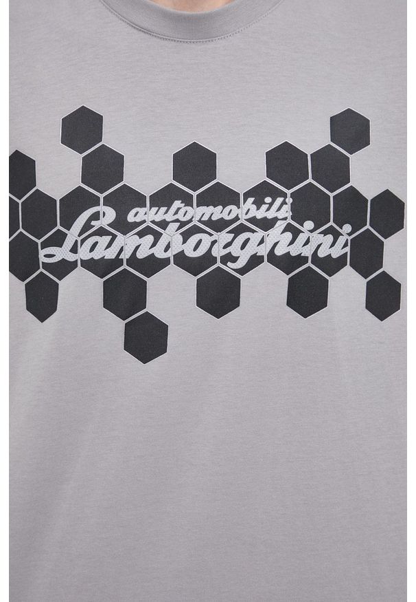 Lamborghini - T-shirt bawełniany. Okazja: na co dzień. Kolor: szary. Materiał: bawełna. Wzór: nadruk. Styl: casual