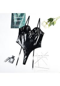 Intica - Body z pasem do pończoch na specjalne okazje Odharnait. Kolor: czarny. Materiał: tkanina, materiał #1