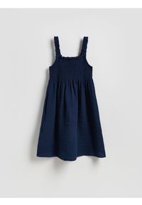 Reserved - Muślinowa sukienka mini - granatowy. Kolor: niebieski. Materiał: bawełna. Długość: mini #1