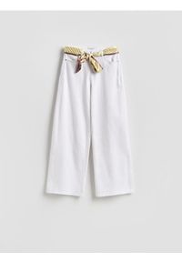 Reserved - Jeansy wide leg z chustą - biały. Kolor: biały #1