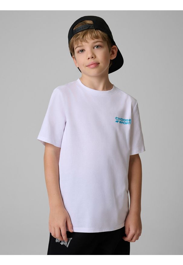 4f - 4F T-shirt regular z nadrukiem chłopięcy - biały 164 (13-14 lat). Okazja: na co dzień, na uczelnię. Kolor: biały. Materiał: materiał. Wzór: nadruk. Sezon: lato. Styl: casual, sportowy