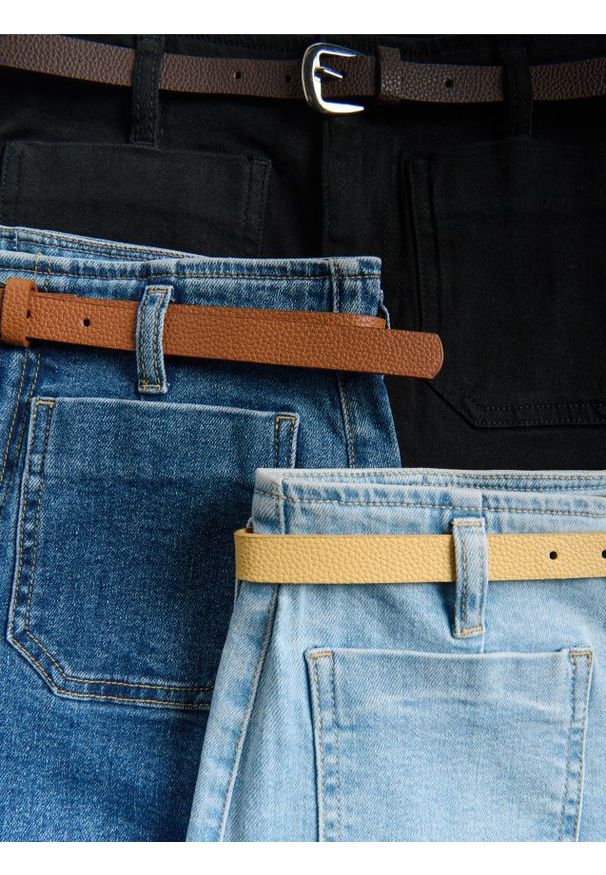 Reserved - Jeansy wide leg z paskiem - niebieski. Kolor: niebieski