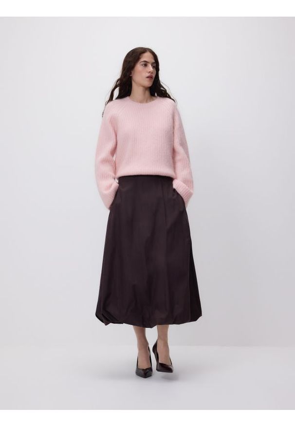 Reserved - Spódnica bombka - brązowy. Kolor: brązowy. Materiał: tkanina, bawełna