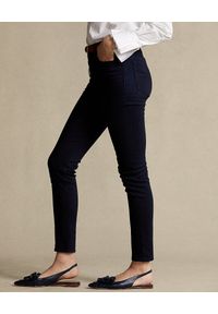 Ralph Lauren - RALPH LAUREN - Granatowe jeansy Skinny. Stan: podwyższony. Kolor: niebieski. Wzór: aplikacja