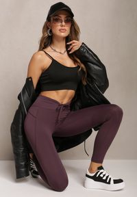 Renee - Ciemnofioletowe Legginsy z Gorsetowym Wiązaniem w Talii Maddrell. Kolor: fioletowy. Materiał: dzianina #3