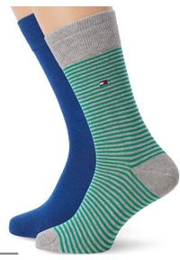 TOMMY HILFIGER - Męskie skarpetki w paski Tommy Hilfiger - 2 pary bawełnowe. Kolor: wielokolorowy, szary, czarny, zielony. Materiał: bawełna. Wzór: paski #2