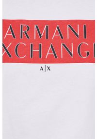 Armani Exchange t-shirt bawełniany kolor biały. Kolor: biały. Materiał: bawełna. Długość rękawa: krótki rękaw. Długość: krótkie. Wzór: nadruk #2