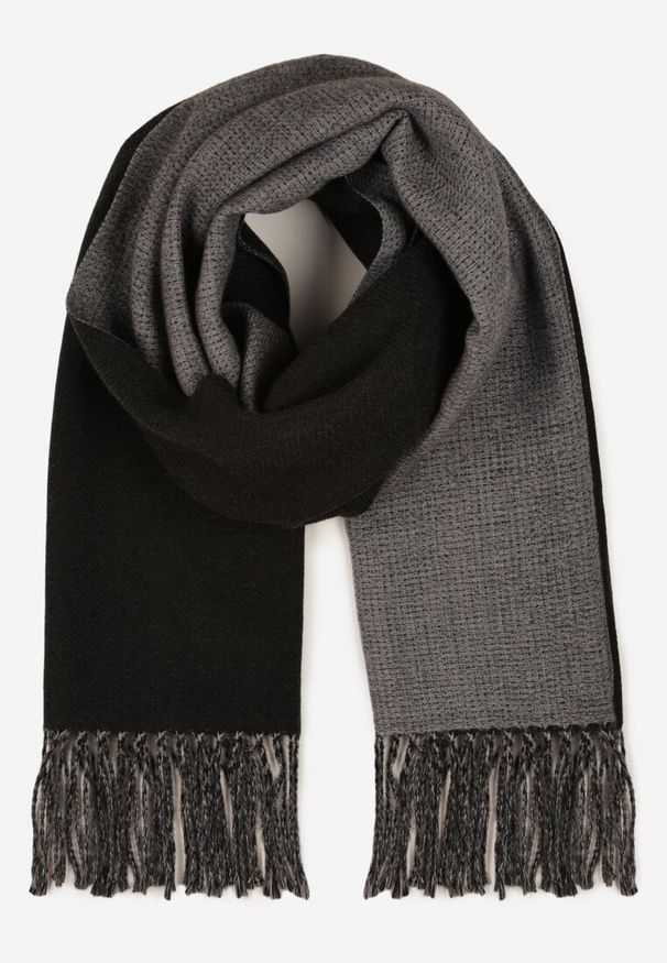 Born2be - Czarny Klasyczny Szalik z Bawełny i Wiskozy z Frędzlami Vetilisa. Kolor: czarny. Materiał: bawełna, wiskoza. Styl: klasyczny